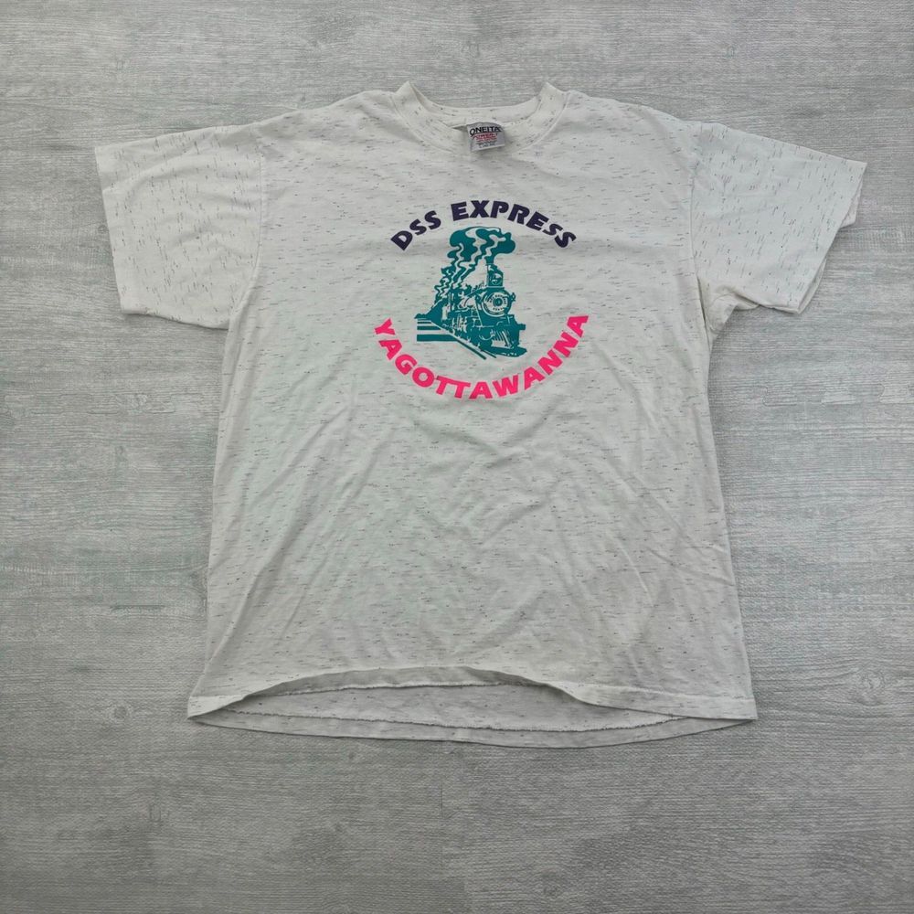 Vintage DSS Express Train Shirt Adult Large Gray White Yagottawanna Railroad